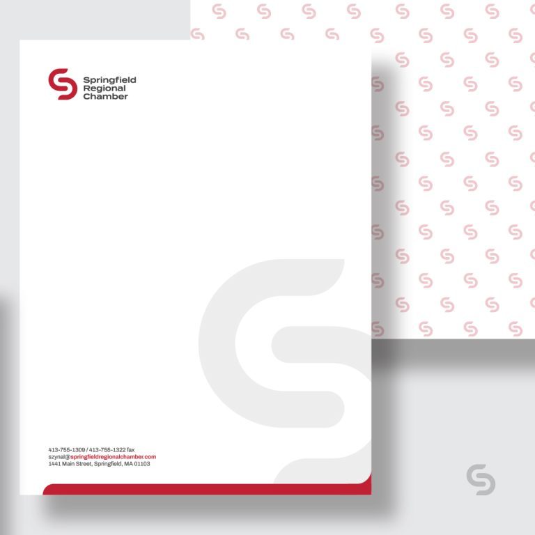 letterhead and a pattern back featuring springfield regional chamber logo design by dif design