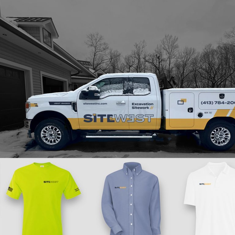 truck wrap and apparel featuring site west logo by dif design