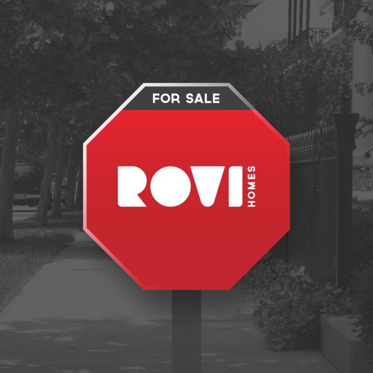 for sale sign featuring rovi homes logo by dif design