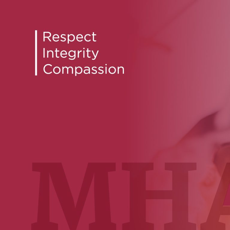 mha new logo and brand slide featuring lifestyle photography, values, and logo elements