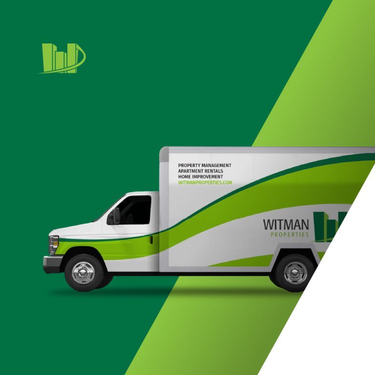witman properties vehicle wrap featuring the logo by dif design