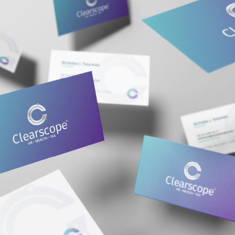 vivid business cards featuring clearscope logo and brand by dif design